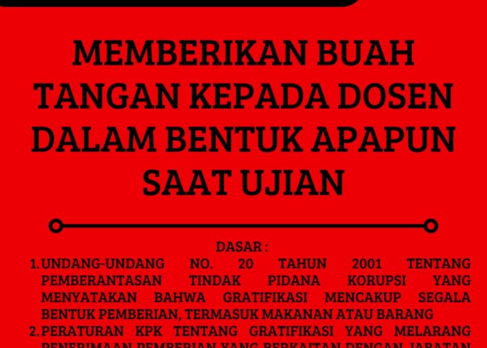 PENGUMUMAN TENTANG LARANGAN PEMBERIAN BUAH TANGAN PADA PELAKSANAAN UJIAN DI LINGKUNGAN FAKULTAS TEKNIK DAN SAINS